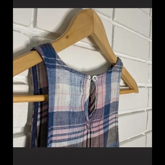 NWT Cloth & Stone sz XS/S Blue & Pink Plaid Linen Blend Swing Tank - Picture 7 of 12